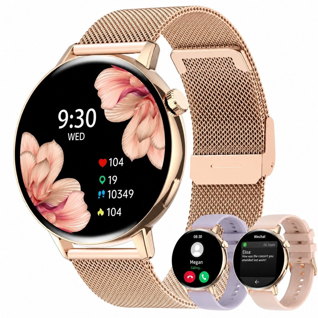 Smartwatch with Bluetooth Calling, 1.32" TFT Touchscreen, Health Monitor, Heart Rate, IP67, Pink