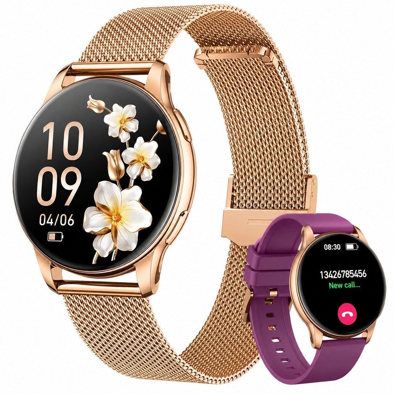 Women's Smartwatch with Bluetooth Calling, 1.32" AMOLED HD Touchscreen, IP68 Waterproof, Heart Rate & SpO2 Monitor