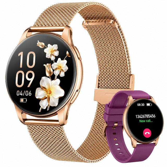 Women's Smartwatch with Bluetooth Calling, 1.32" AMOLED HD Touchscreen, IP68 Waterproof, Heart Rate & SpO2 Monitor