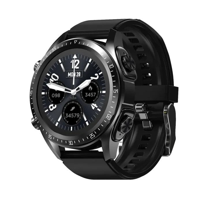 Bluetooth Smartwatch and Earphone 2-in-1, Heart Rate Blood Pressure Monitor, Android iOS, Black