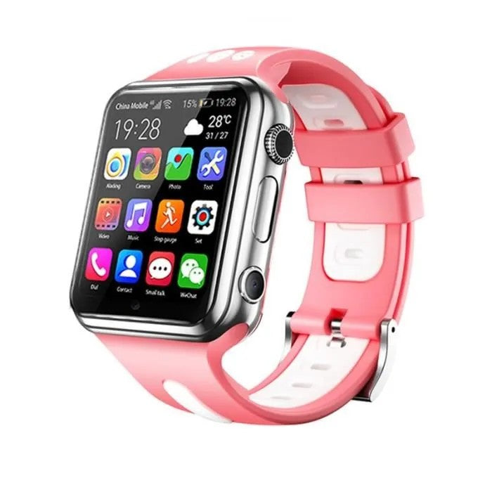 Smartwatch Android 9.0 4G GPS Wi-Fi Tracking, 8GB TF Card, White Pink, Remote Camera