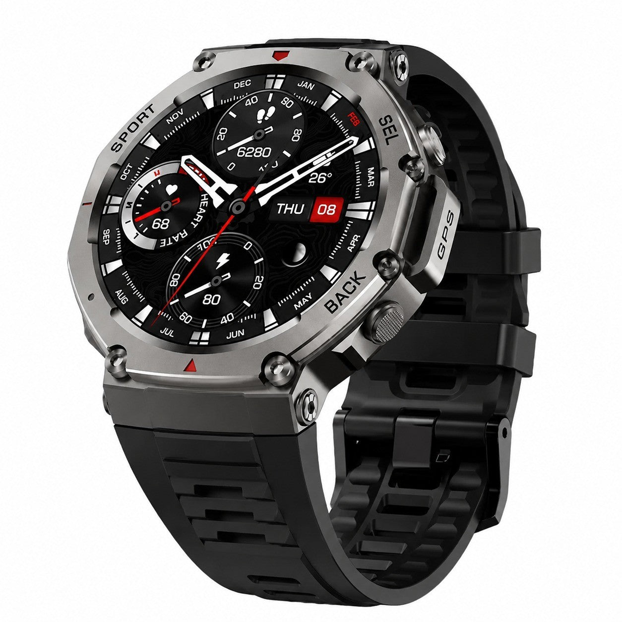 Rugged Military Smartwatch for Men, Black, GPS, Waterproof 5ATM, Digital, Shockproof