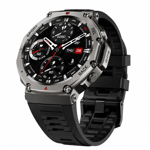 Rugged Military Smartwatch for Men, Black, GPS, Waterproof 5ATM, Digital, Shockproof