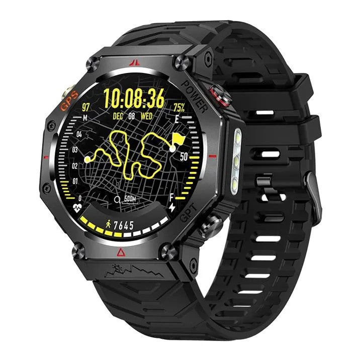 Smartwatch with 1.39" TFT Screen, GPS Route Tracking, AI Dial, GPT, Water Resistant 3 ATM, Flashlight, Black