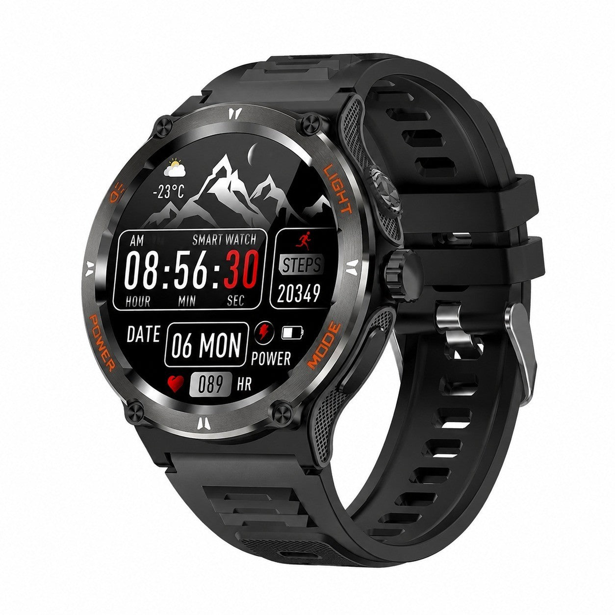 Men's Smartwatch 1.53" IPS Touch Screen, Black, LED Flashlight, 500mAh Battery, Waterproof
