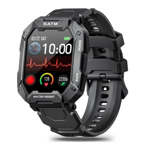 Men's Smart Watch, 5ATM Waterproof, Blood Pressure & Heart Rate Monitor, Black