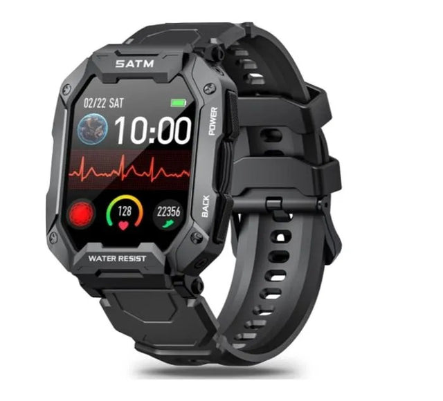 Men's Smart Watch, 5ATM Waterproof, Blood Pressure & Heart Rate Monitor, Black