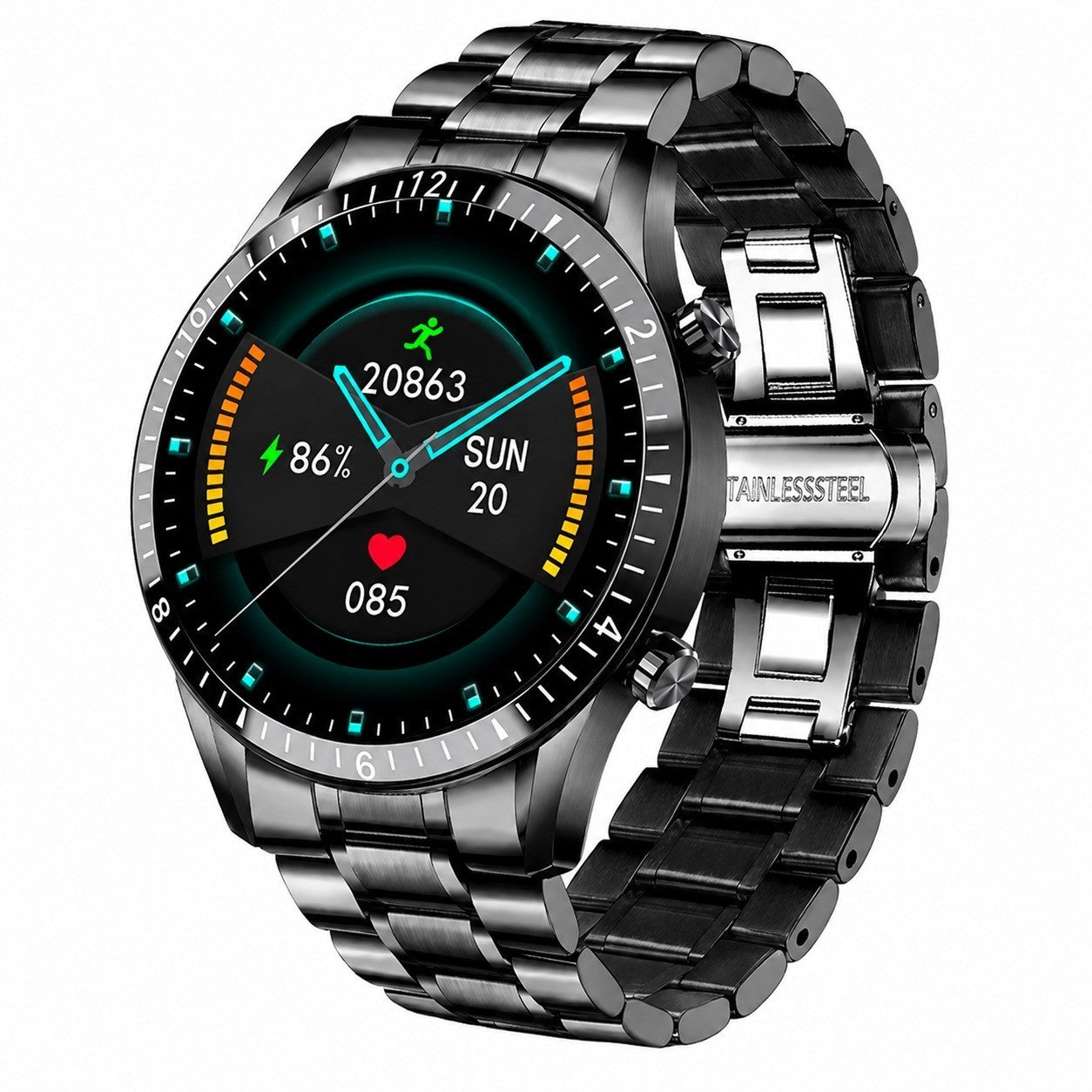 Men's Smartwatch with Bluetooth Calling, Full Touchscreen, Black Steel Band
