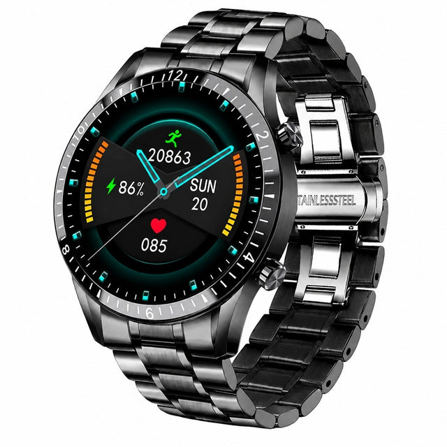 Men's Smartwatch with Bluetooth Calling, Full Touchscreen, Black Steel Band