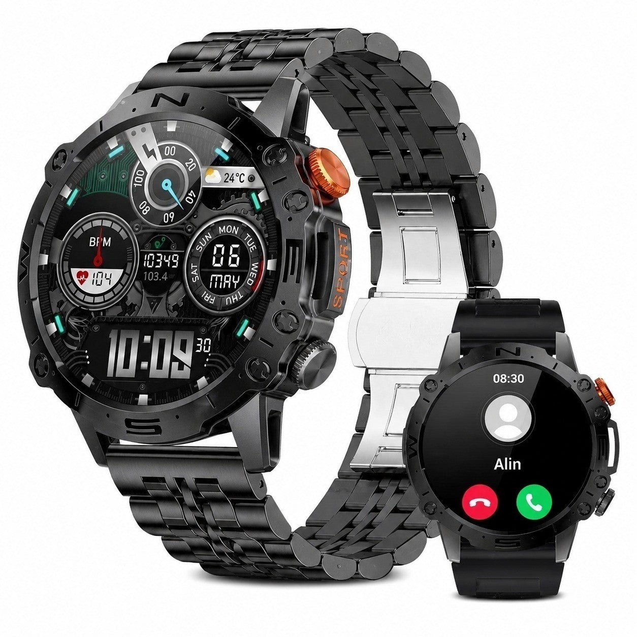 Men's Smartwatch 1.43" AMOLED HD, 5ATM Waterproof, Military-Grade, 100+ Sport Modes, Voice Assistant