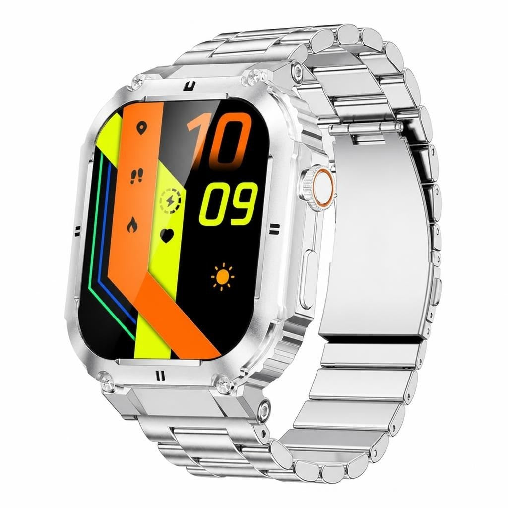 Smartwatch with Bluetooth Calling, 1.96" HD Touchscreen, Military Grade, 5ATM Waterproof, Silver