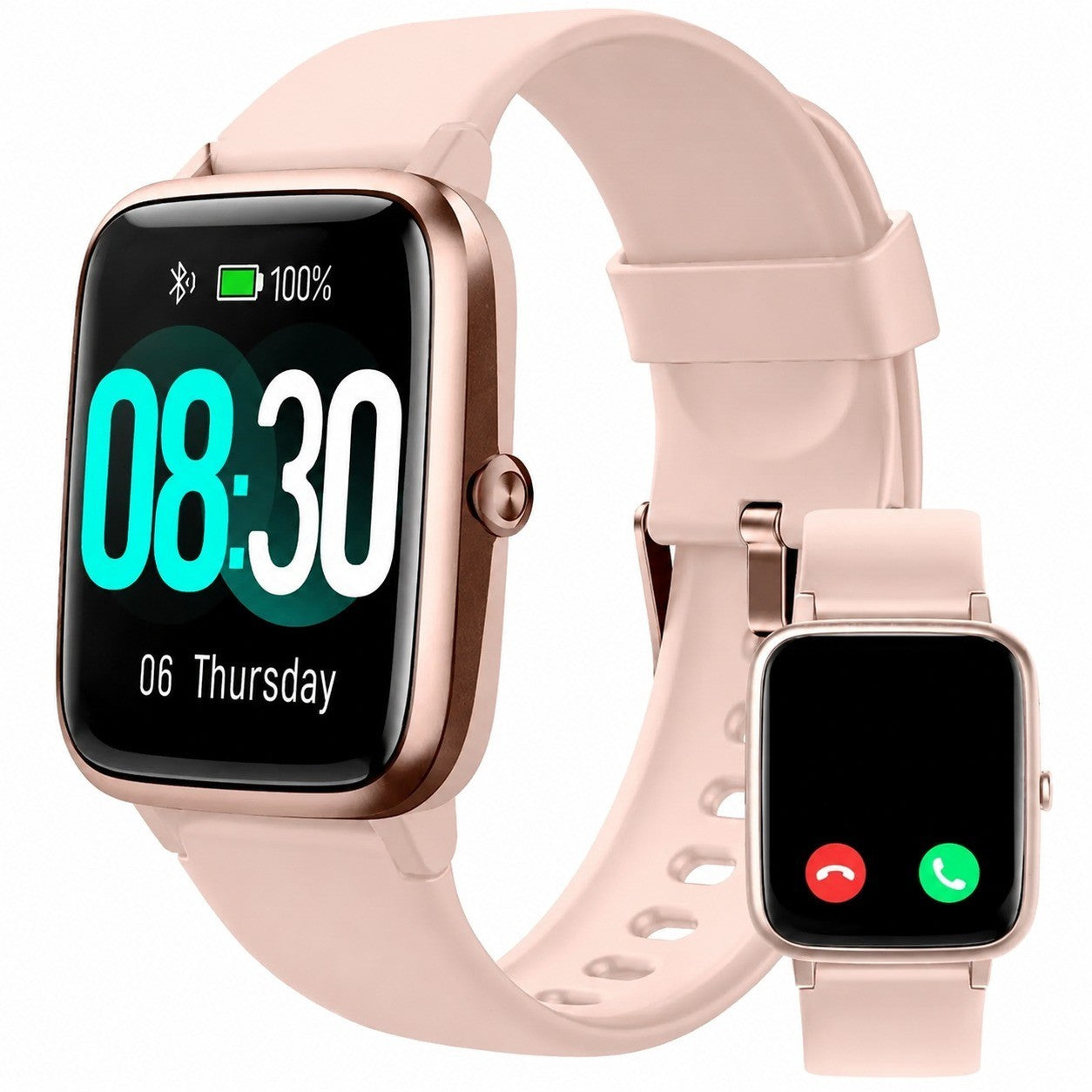 Smart Watch for Women, Pink, Bluetooth Calls, Heart Rate Monitor, Pedometer, IP68 Waterproof, 100 Sports Modes, Cycling, Music, Android & iOS