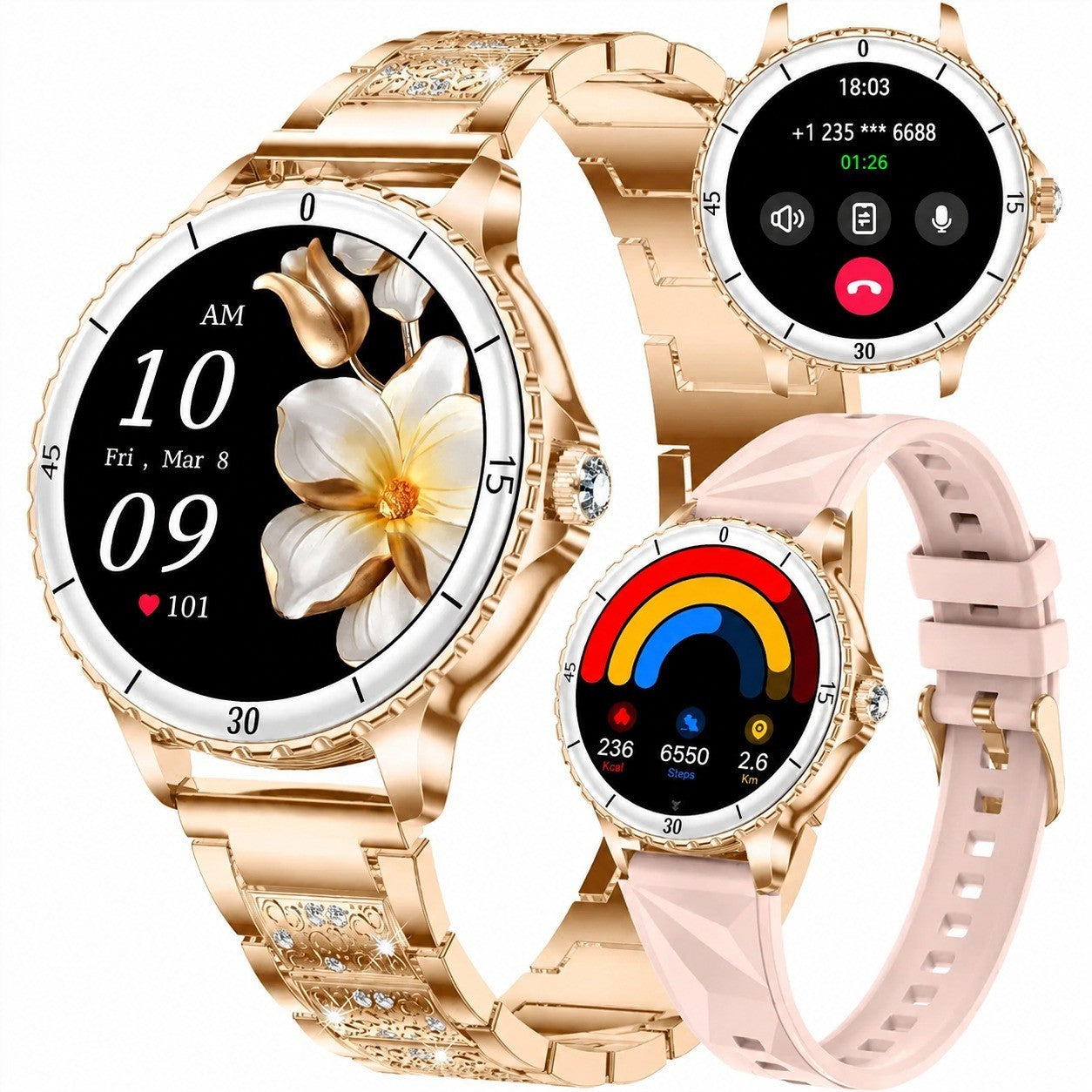 Women's Smartwatch 1.27" HD, IP68 Waterproof, Heart Rate Monitor, Rose Gold