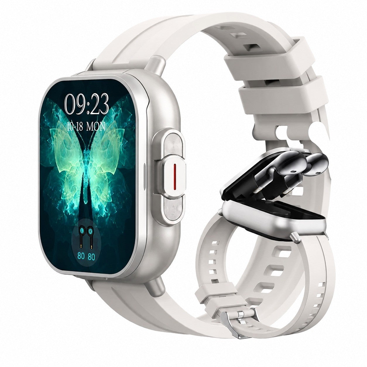 Smartwatch with Earphones, 2.01" Screen, Silver, Health Monitor, Calls, Fitness Tracker