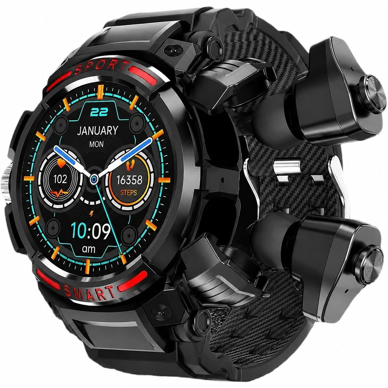 2-in-1 Smartwatch with Earphones, 1.43" HD Touchscreen Activity Tracker, Fitness Monitor