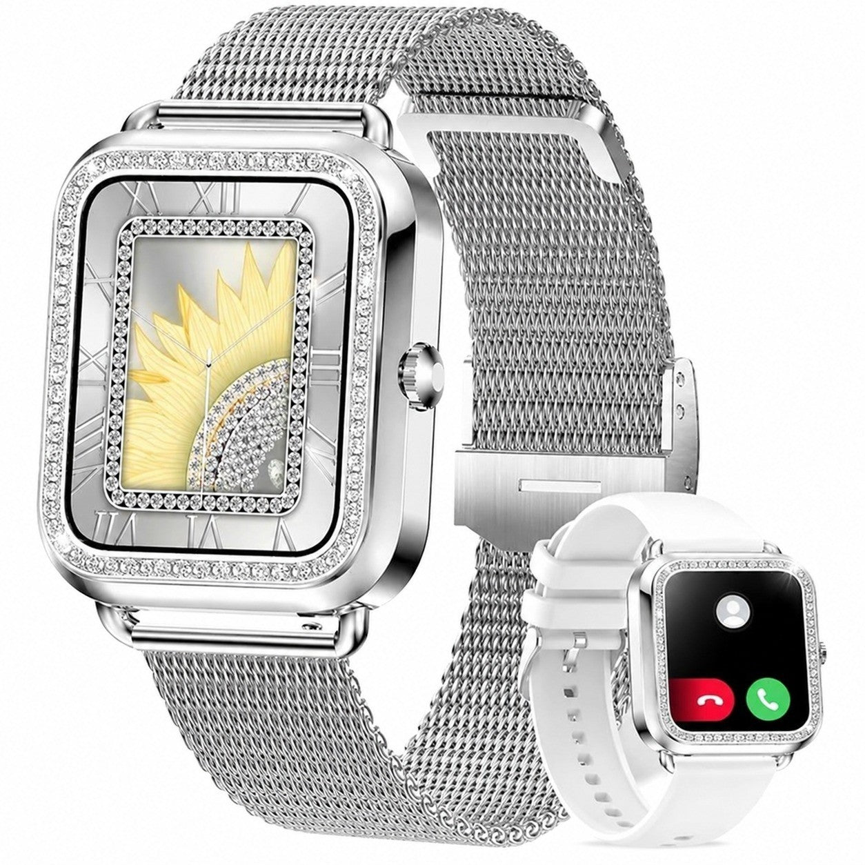 Women's Smartwatch with Bluetooth Calling, 1.59" Heart Rate Sleep SpO2 Monitor, Silver