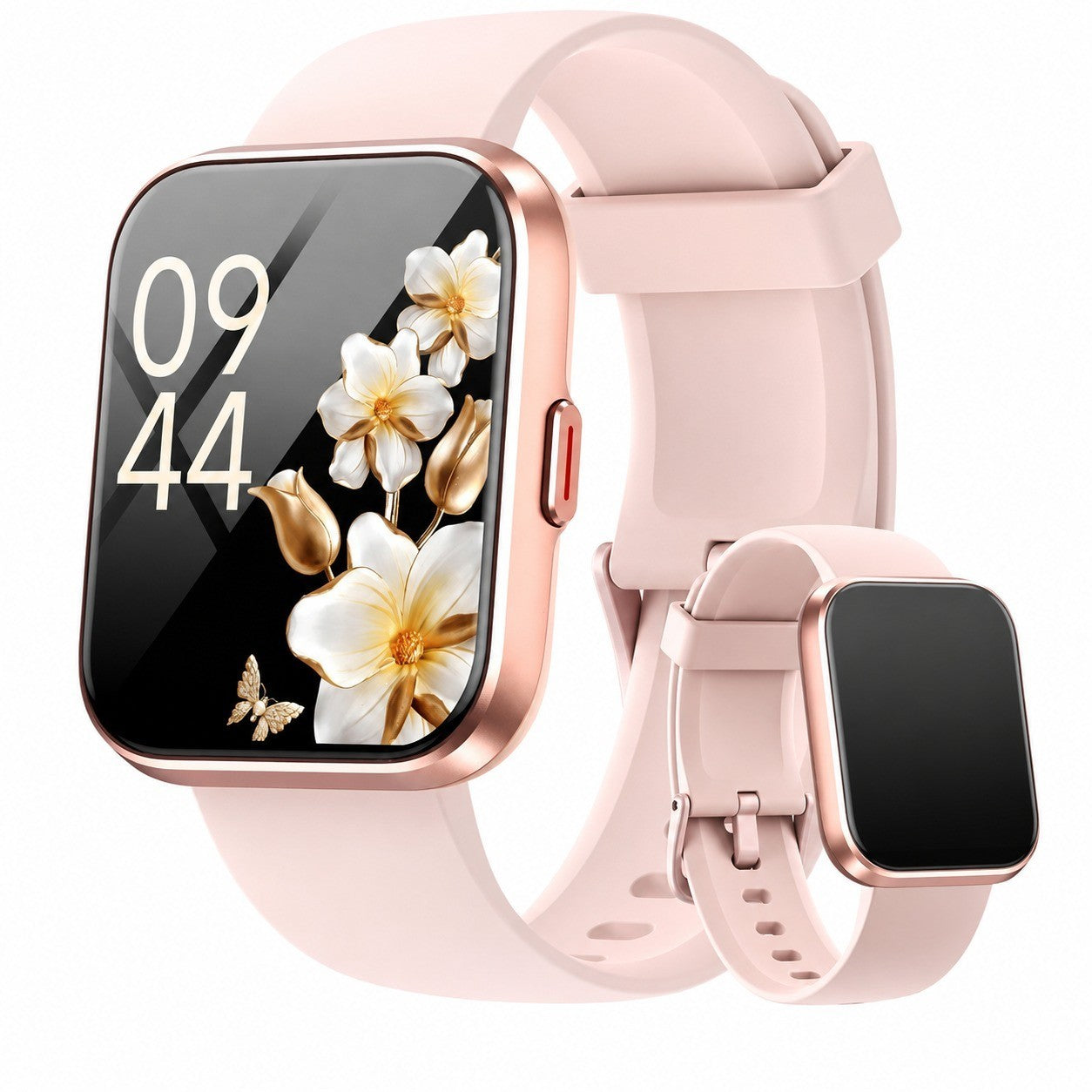 Women's Smartwatch 1.8" Bluetooth Calling, Built-in Alexa, IP68 Waterproof, Pink Silicone Strap