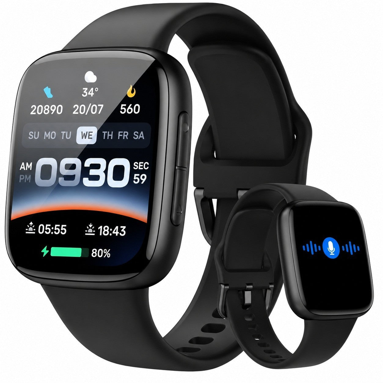 Men's Smartwatch 1.85" AMOLED Display, Black, Fitness Tracker with GPS, Heart Rate, SpO2, Waterproof