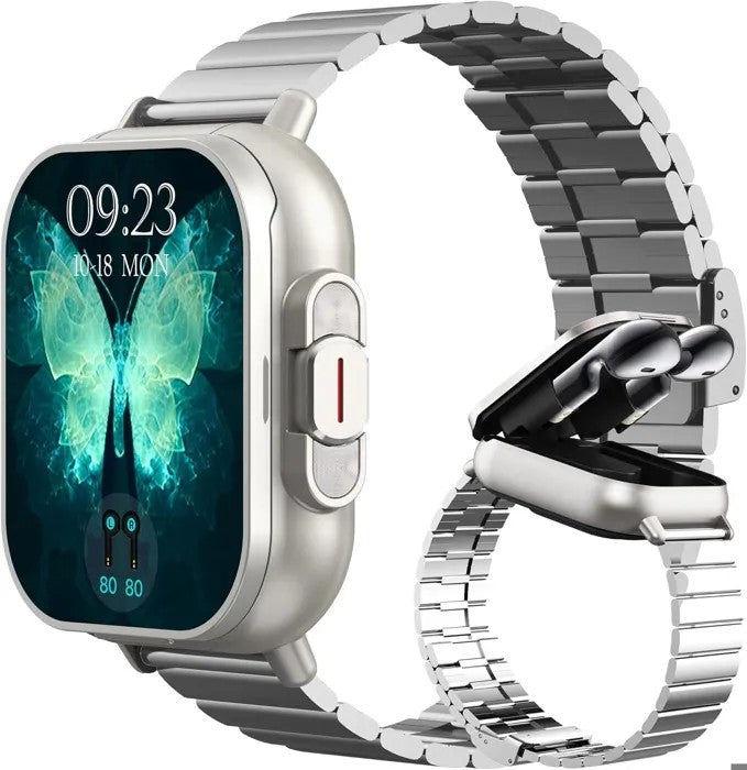 Smartwatch with Earphones, 2.01" Screen, Health Monitor, Calls, Silver