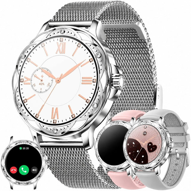 Women's Smartwatch with Bluetooth Calling, 1.2" Diamond, 123 Sports Modes, SpO2, Feminine, Reader