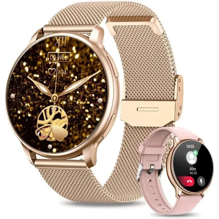 Women's Smartwatch with Bluetooth Calling, Pedometer, SpO2, Sleep Tracker, Sports Watch