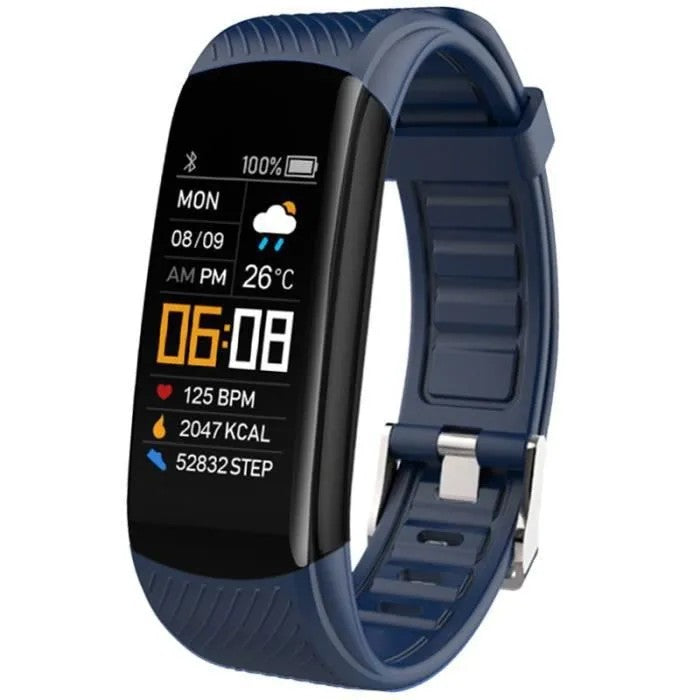 Bluetooth Smartwatch with Pedometer, Heart Rate, Blood Pressure, for Android iOS, Blue