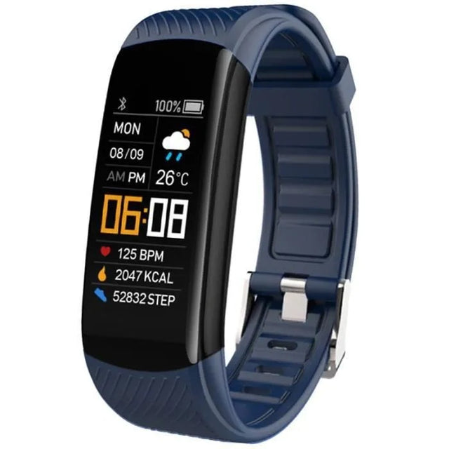 Bluetooth Smartwatch with Pedometer, Heart Rate, Blood Pressure, for Android iOS, Blue