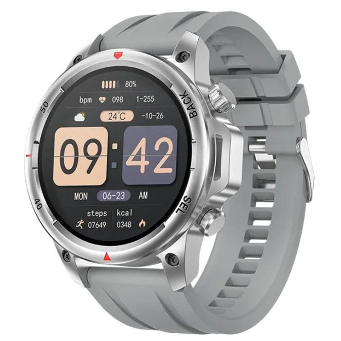 Smartwatch with Bluetooth Call, Heart Rate, Blood Oxygen, Blood Pressure, Flashlight, Compass, Silver