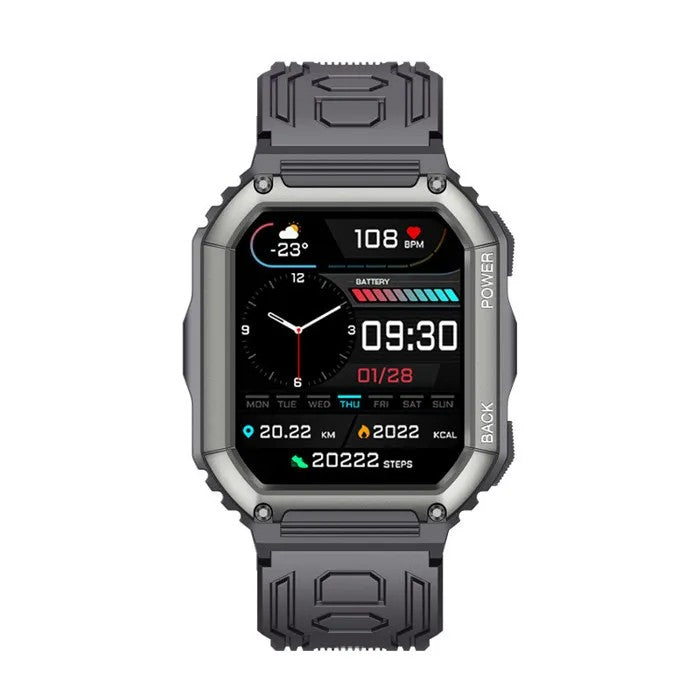 Men's Military Smartwatch, 5ATM Water Resistant, Black, Compatible with Android/iPhone