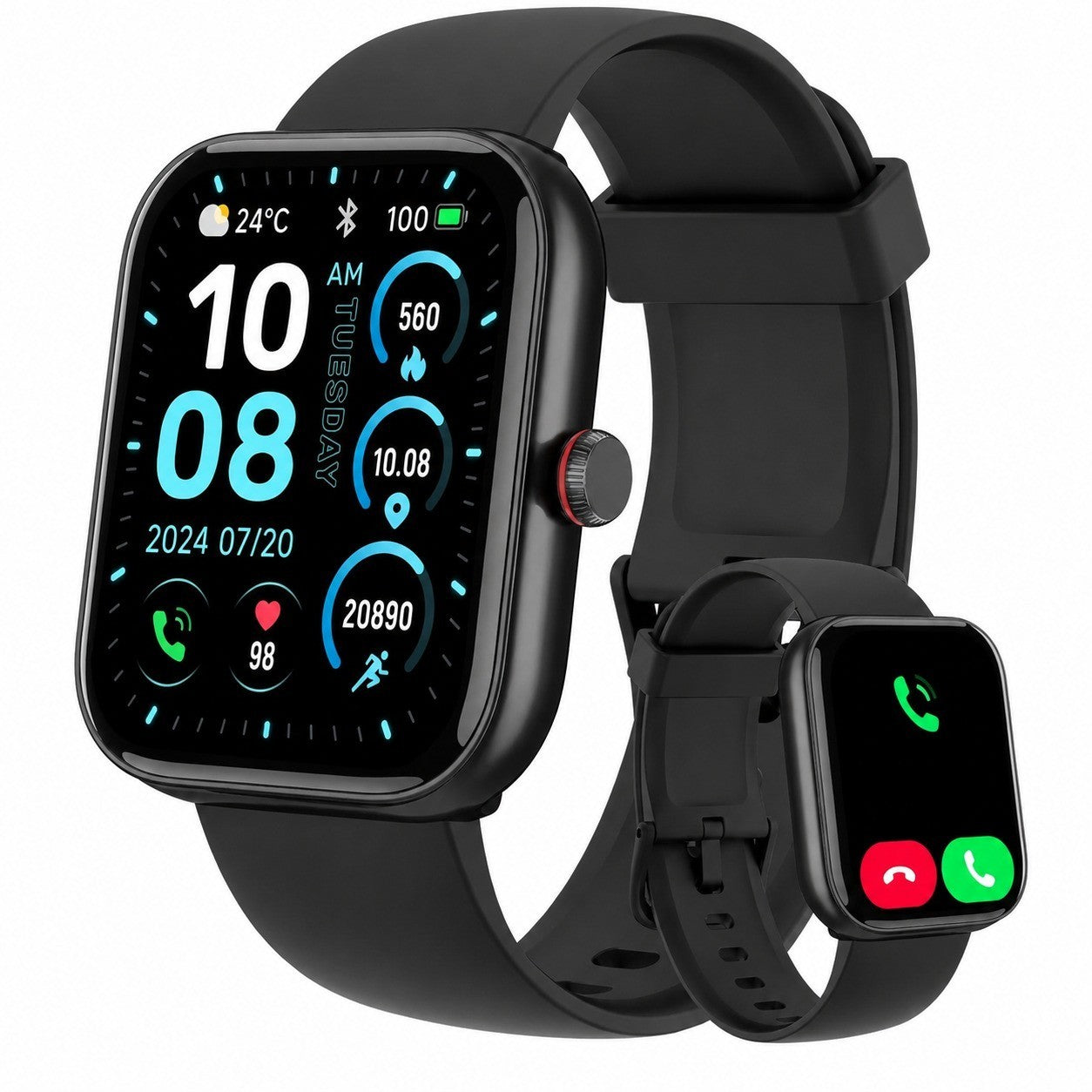 Smartwatch 1.91" HD, IP68 Waterproof, 100+ Sports & Health Tracker, Black