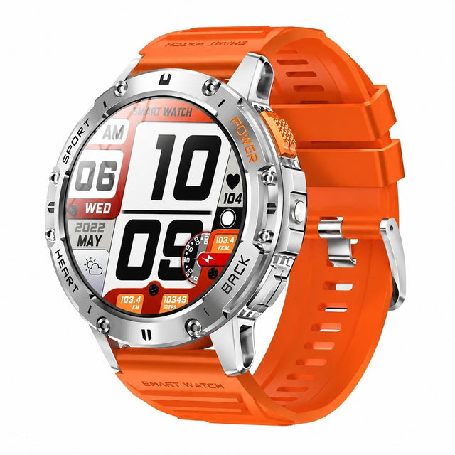 Men's Smartwatch, Orange, 530mAh Battery, 3BAR Water Resistant, Glass, Health Monitor