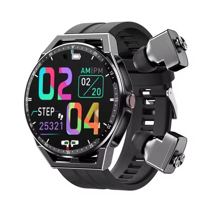 Smartwatch with Built-in Wireless Earbuds, Black, 1.39" Display, Silicone Strap, Heart Rate Monitor