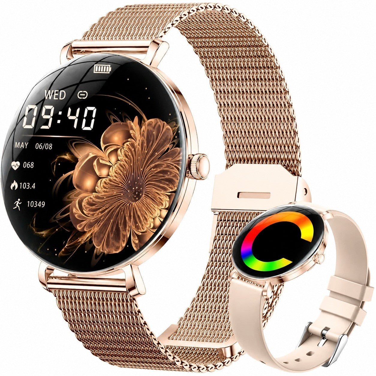 Women's Smartwatch with Bluetooth Calling, 1.43" AMOLED, IP68 Waterproof, 100+ Sports Modes
