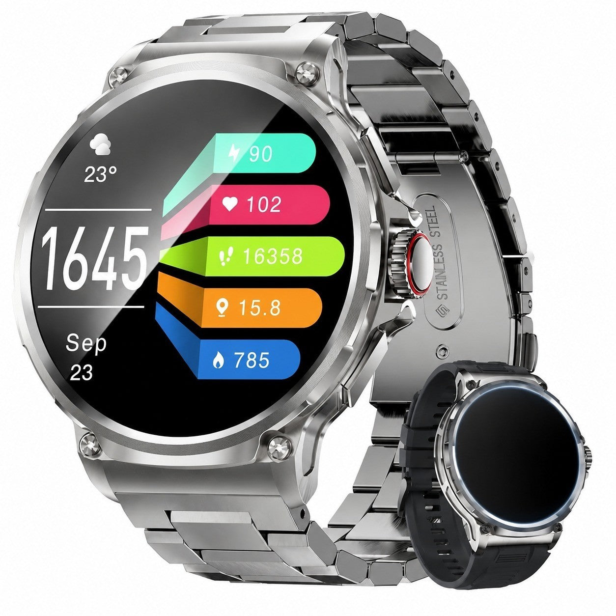 Men's Smartwatch 1.85" HD Round Dial, 800mAh Battery, Bluetooth Calling, Compatible with iOS Android