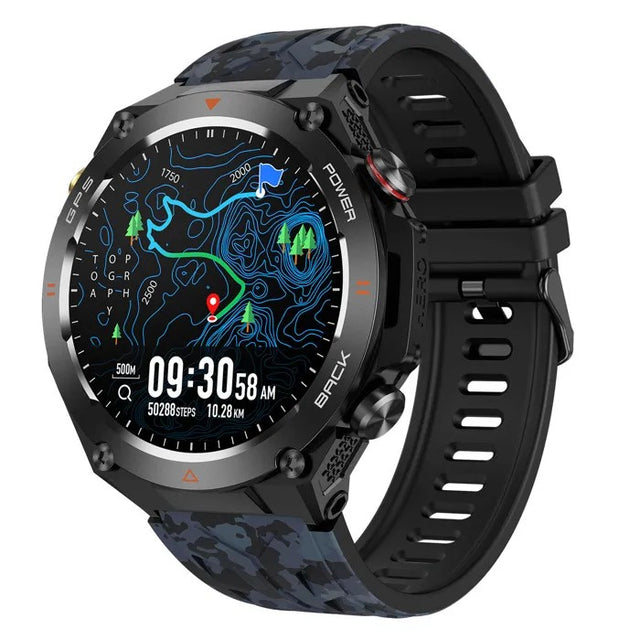 Outdoor GPS Smartwatch with Bluetooth Calling, Compass, Barometer, Camouflage Black