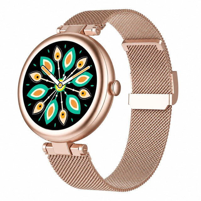 Women's Smartwatch, 1.09 Inch Round Steel Bracelet, Heart Rate Monitor, Pedometer, Sports Watch