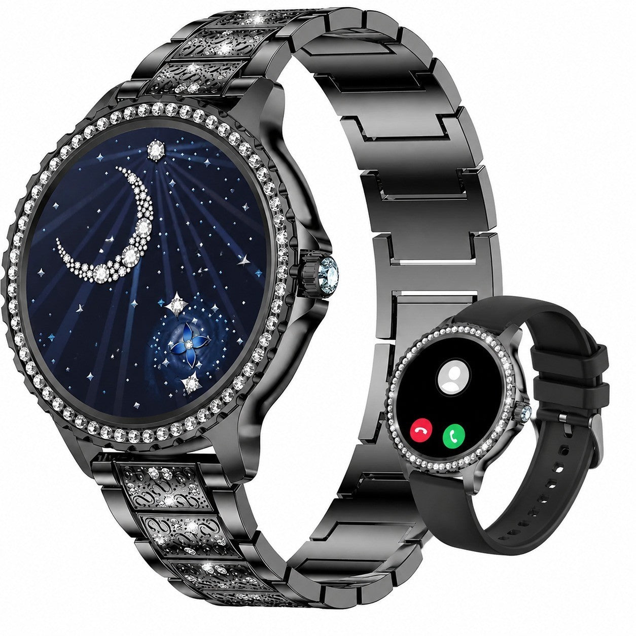 Women's Smartwatch 1.32" Diamond Screen, Bluetooth Calls, Heart Rate, Sleep Tracking, 500 Watch Faces, 2 Straps