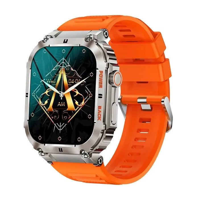 Smartwatch 1.96" Screen, Orange, 400mAh, 3BAR Water Resistant, Glass, 22cm Band, Buckle