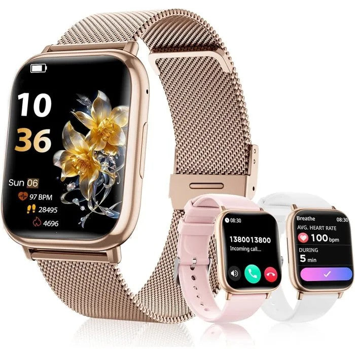 Women's Smartwatch with Bluetooth Calling, 1.83" HD, Heart Rate & SpO2 Tracker, Pink Rose Gold
