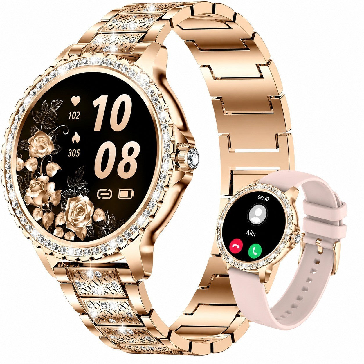 Women's Smartwatch with Diamond, 1.32" Rose Gold, Heart Rate Sleep Monitor, Menstrual Cycle Tracker