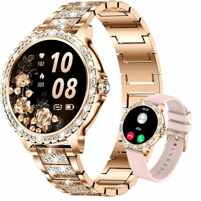 Women's Smartwatch with Diamond, 1.32" Rose Gold, Heart Rate Sleep Monitor, Menstrual Cycle Tracker
