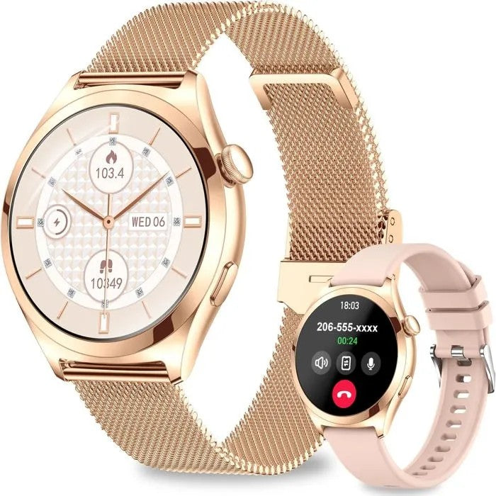 Women's Smartwatch with Bluetooth Calling, 1.27" Touchscreen, Heart Rate, SpO2, 120+ Sport Modes, Rose Gold