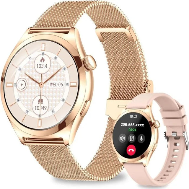 Women's Smartwatch with Bluetooth Calling, 1.27" Touchscreen, Heart Rate, SpO2, 120+ Sport Modes, Rose Gold