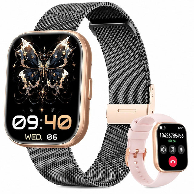 Women's Smartwatch 1.75" TFT, Bluetooth Calling, Heart Rate, SpO2, Blood Pressure, Sleep Tracker, Black Gold