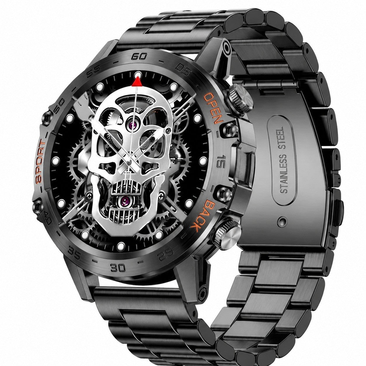 Men's Smartwatch with Bluetooth Calling, 400mAh, 2 Black Steel Bands, Sport, Compatible with Android iOS