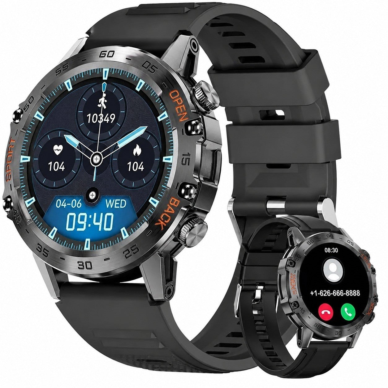 Men's Smartwatch with Bluetooth Calling, 1.39" Black, Silicone Band, Fitness Tracker, IP67 Waterproof