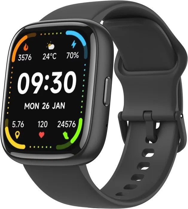 Smartwatch with Alexa, 1.83" HD, IP68 Waterproof, 100+ Sports Modes, Heart Rate, SpO2, Black