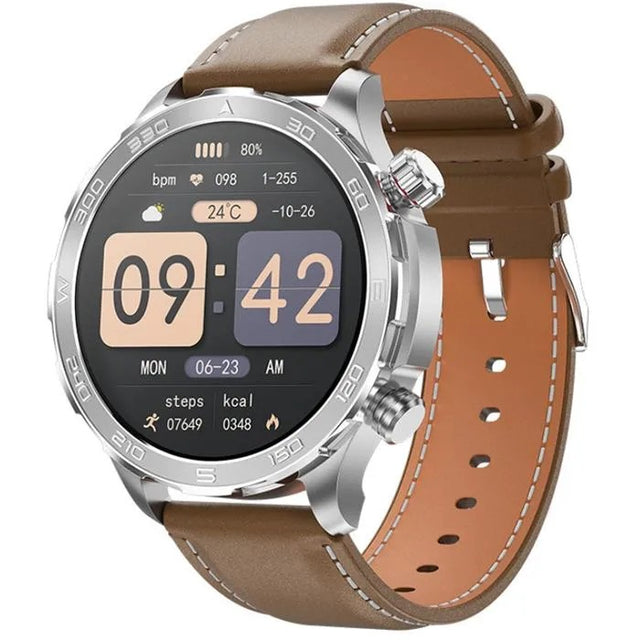 Smartwatch with Bluetooth Calls, Heart Rate, Blood Pressure, SpO2, Temperature, Brown