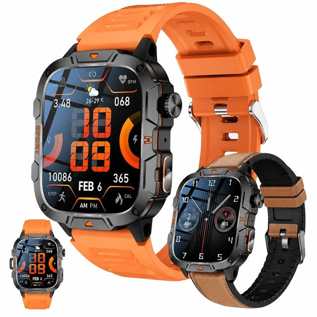 1.96" AMOLED Smartwatch, Military, 123 Sports Modes, Heart Rate, Bluetooth Calls, Men