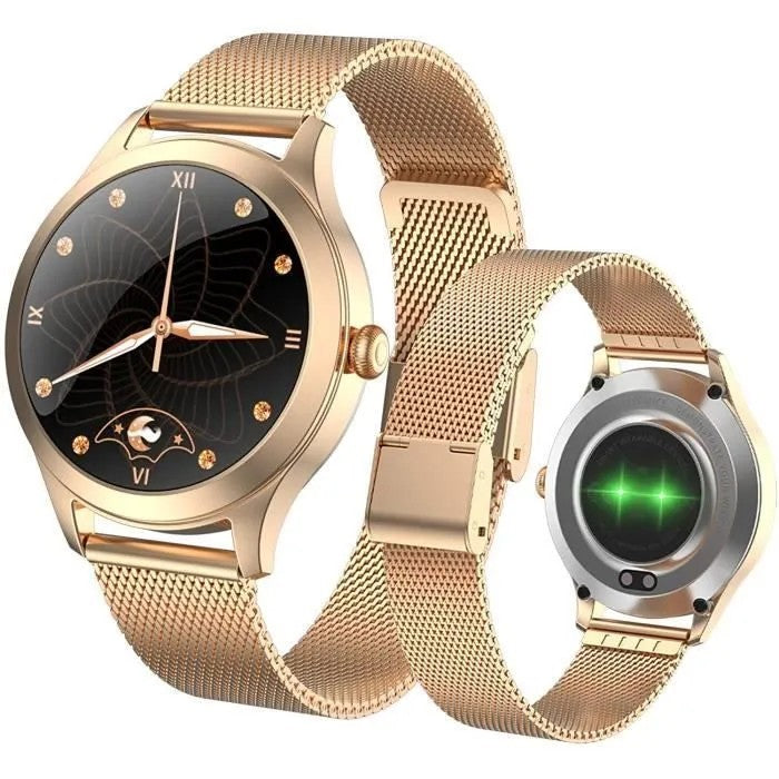IP68 Waterproof Smartwatch for Women, Heart Rate & Blood Pressure Monitor, Bluetooth Watch, Gold